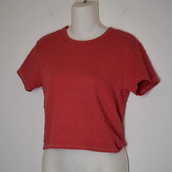 American Eagle Smocked Crop Tee Sz XS Top Shrunken Fit Boho Minimalist Barbie - Picture 5 of 16